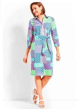 Talbots Preppy Patchwork Tulip Floral Shirt Dress with Belt and Pockets Size 10